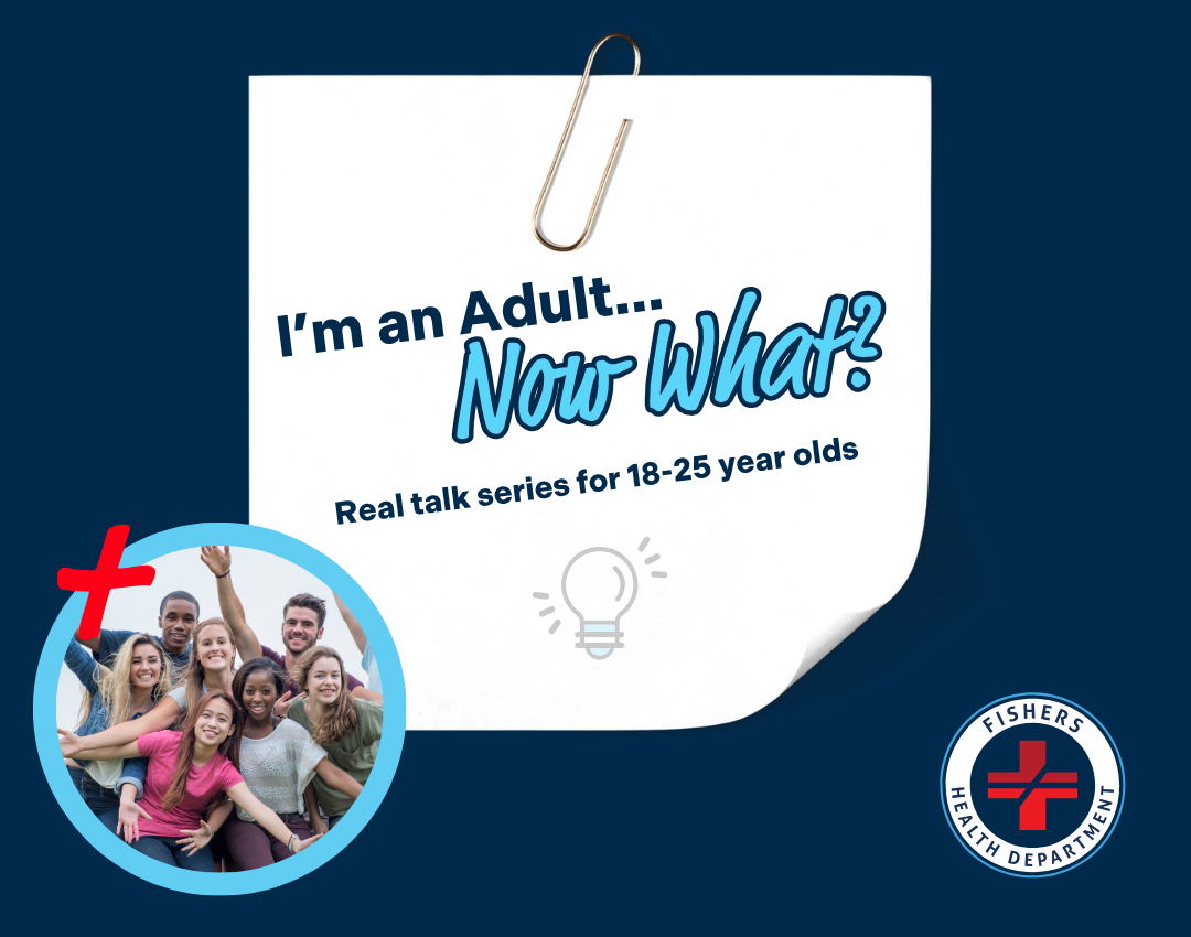 i'm an adult, now what? graphic for series with photo of happy young adults